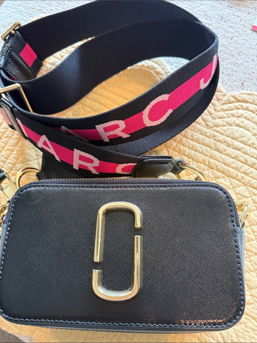 Marc Jacobs Black Crossbody with Pink Strap